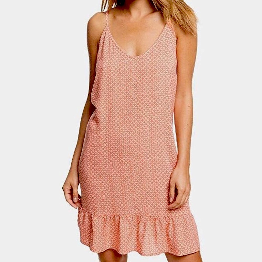 Roxy Peach Ruffled Tiered Mini Dress